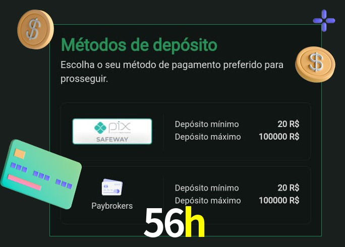 O cassino 56h oferece uma grande variedade de métodos de pagamento